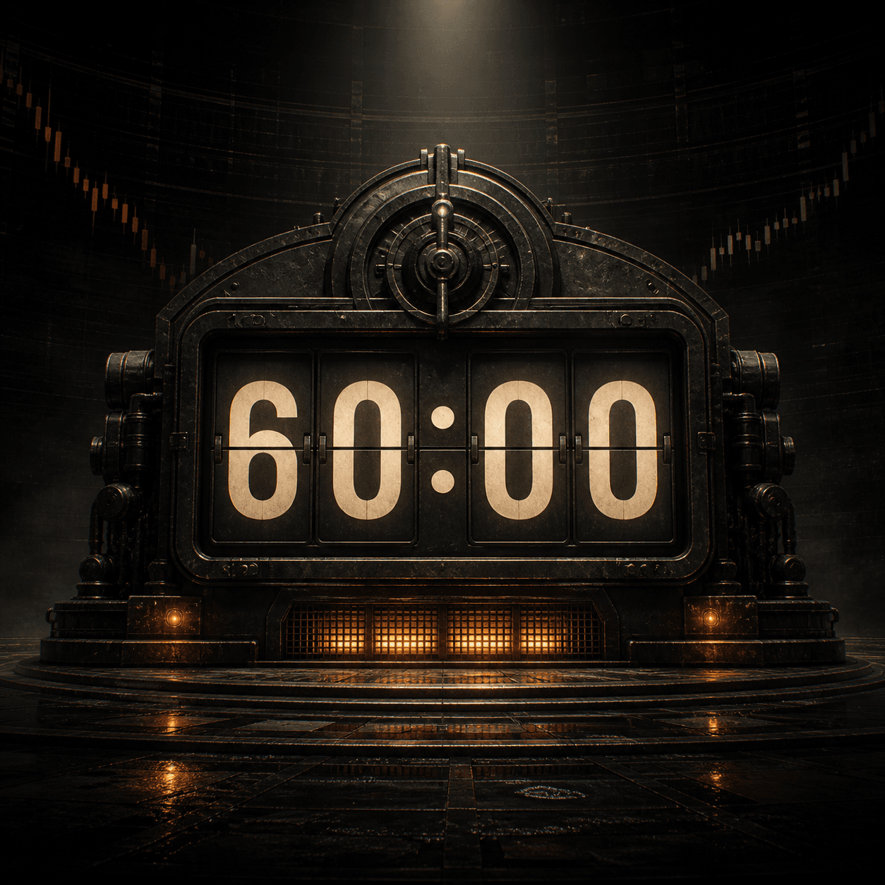 Industrial arena countdown clock displaying sixty minutes